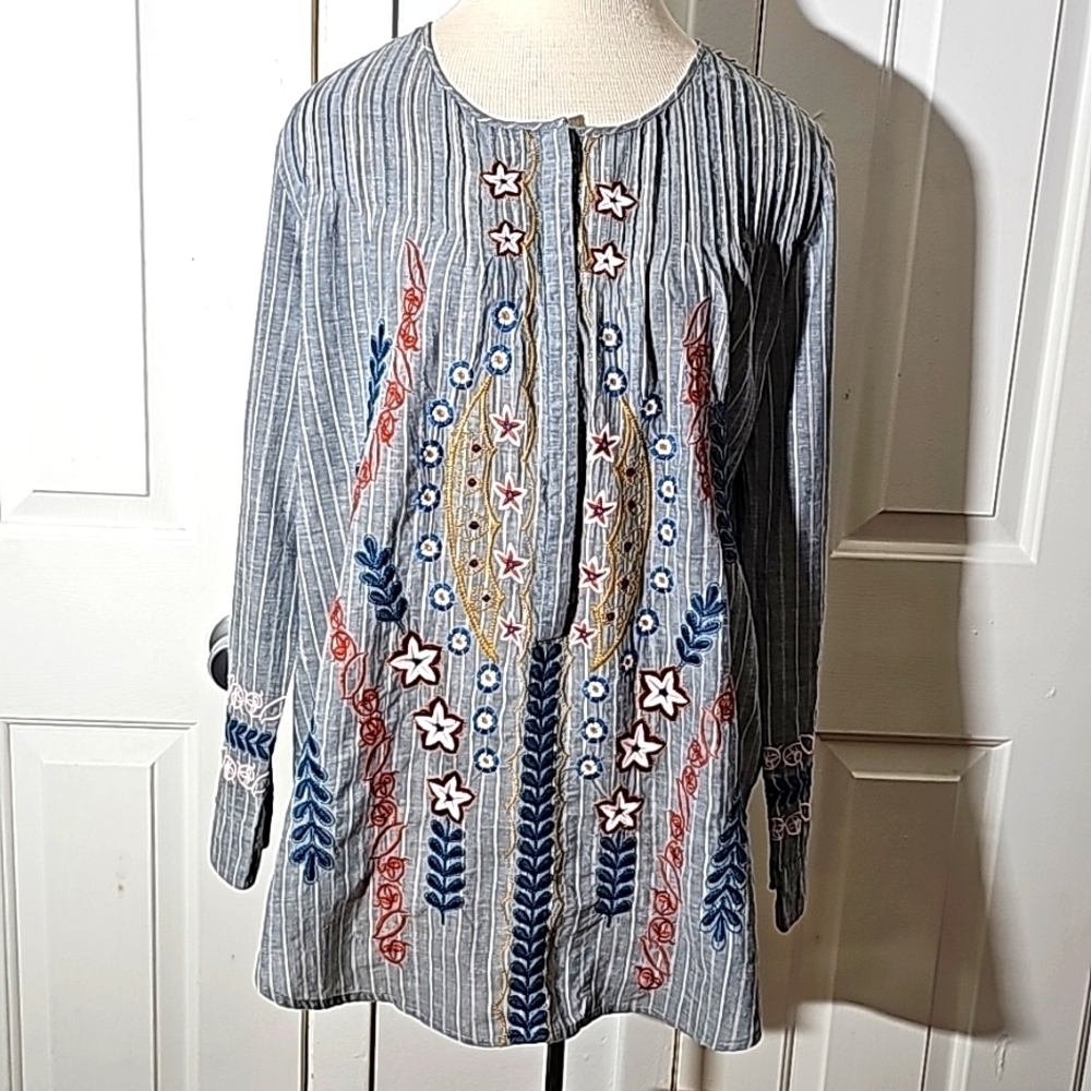 Jonny Was Workshop tunic top. gray, long sleeves.  Oversized small long sleeve‎